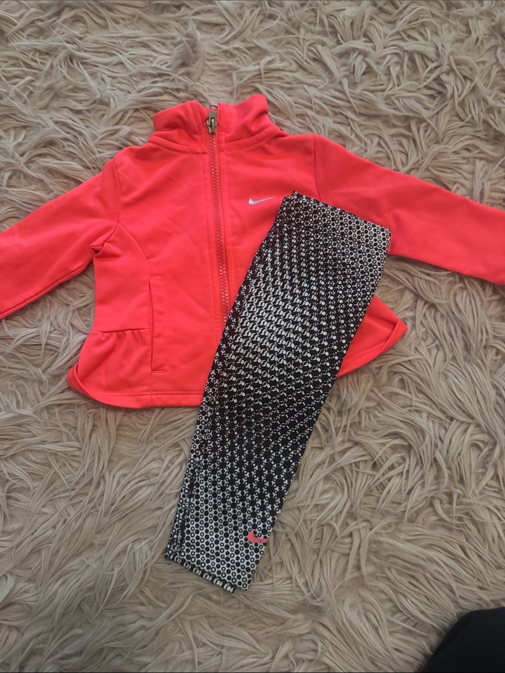 Nike Coral Zip Peplum Jacket with Black-White Gradient Leggings